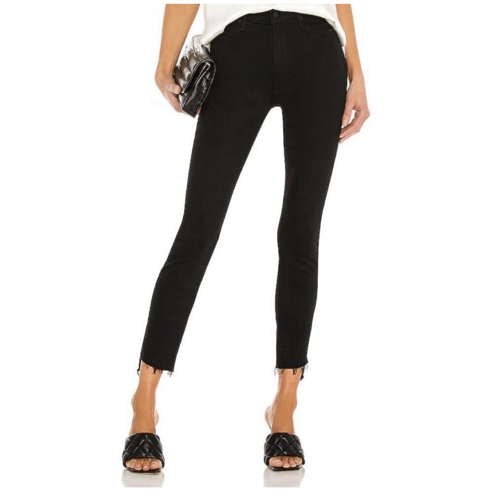 MOTHER Stunner Zip Ankle Step Fray‎ Jeans Women's Size 26 Not Guilty Black Denim